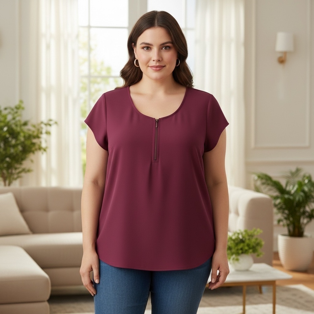 TORRID 0 0X XL Burgundy Silky Blouse Gunmetal Zipper Detail R $49